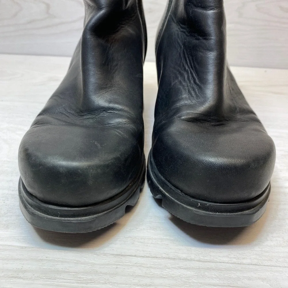 Sorel Womens 8.5 Arctic Wedge Ankle Boots Lug Sole Black Leather Side Zip NL4372